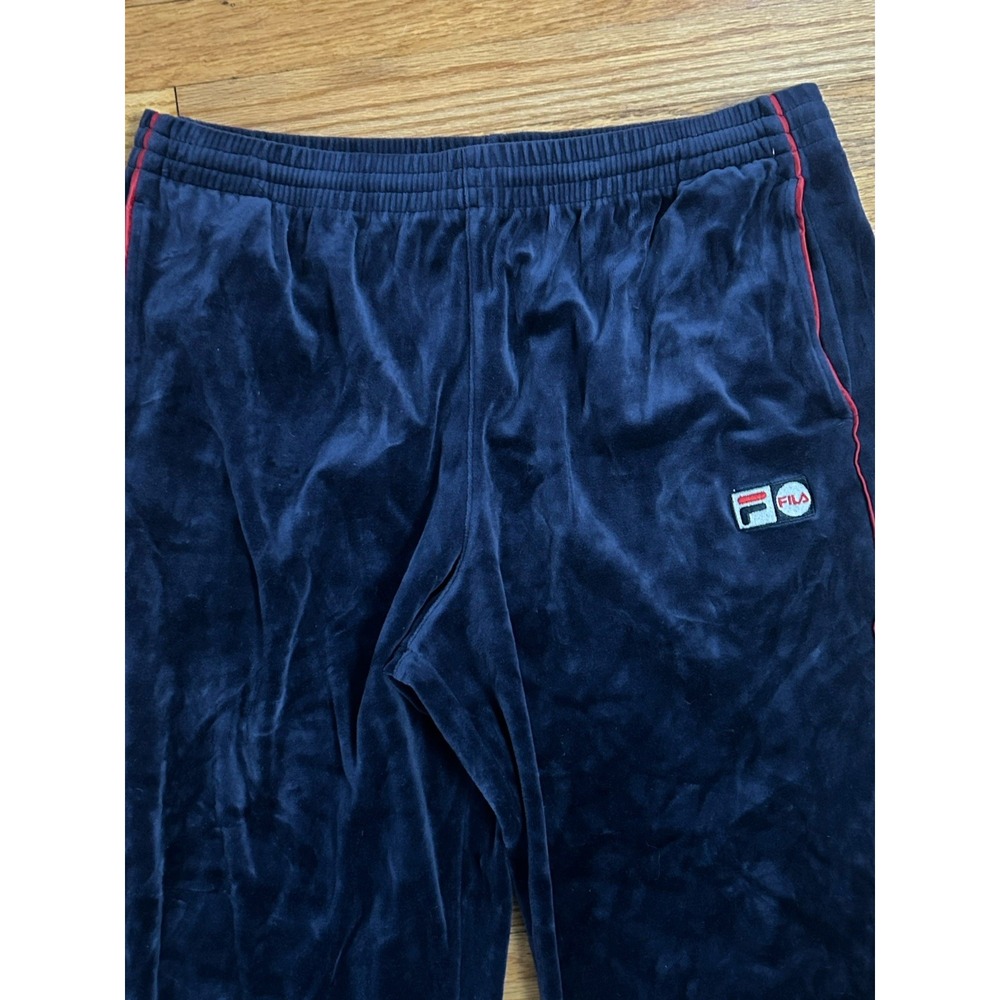 Vintage FILA Velour Track Pants Navy Blue Red Piping Size XL 90s Y2K Zip Ankle - Picture 6 of 8